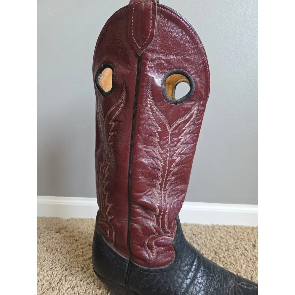 VTG 70/80's Tony Lama Mens Western Boots 10.5 D Made in USA Black Red R66616